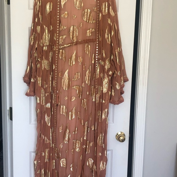 NWT ~ Arula Plus Size "B" 2XL Coral and Gold Duster - Picture 3 of 5